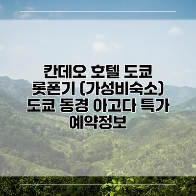 칸데오 호텔 도쿄 롯폰기 (가성비숙소) 도쿄 동경 아고다 특가 예약정보