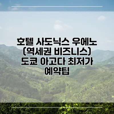 호텔 사도닉스 우에노 (역세권 비즈니스) 도쿄 아고다 최저가 예약팁